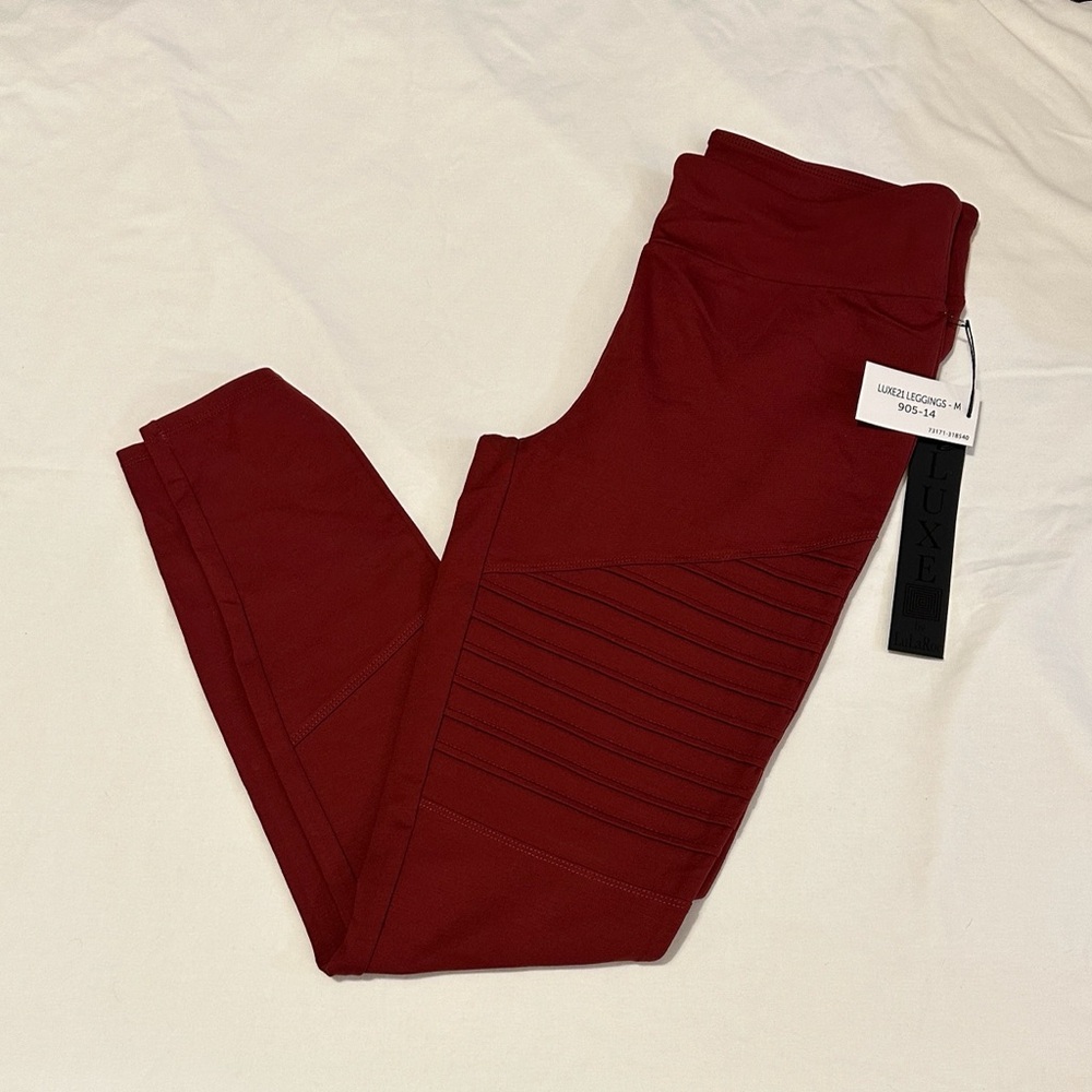 LuLaRoe Luxe Moto Deep Red Style Leggings - Size Medium